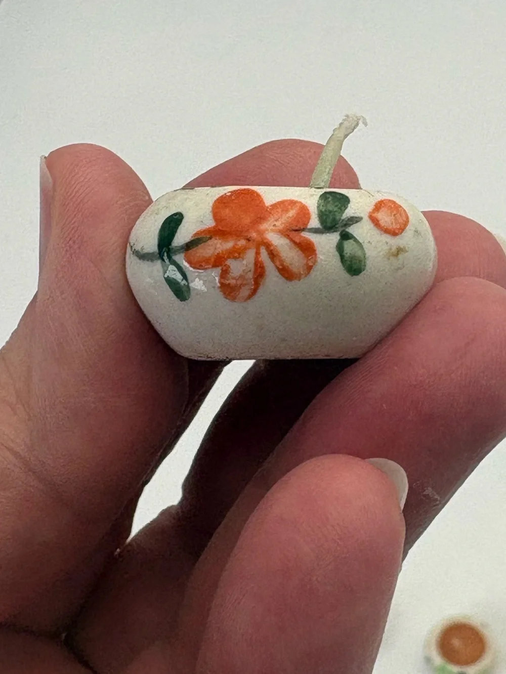 Adorable Hand-Painted Pottery Mini Candles with Floral Accents - Set of 5